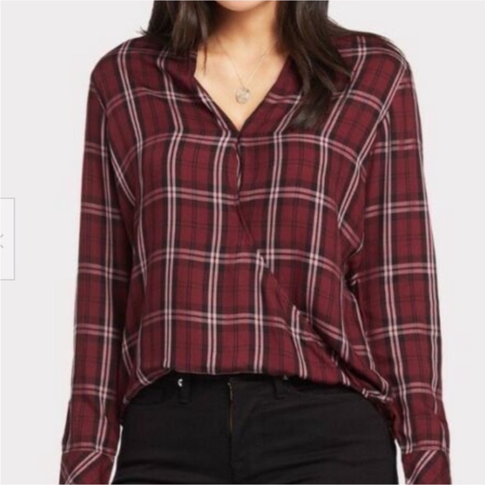 Cloth & Stone Drape Front Plaid Shirt